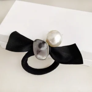 Pearl Hair Scrunchie Elastic Hair Tie Pearl elastic hair scrunchie displayed on a desk